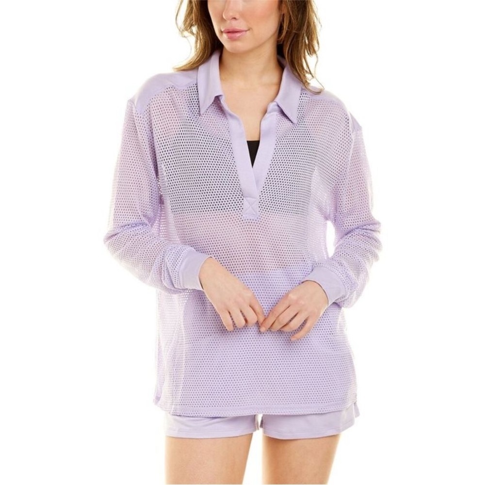 Alala Womens Plie Polo Shirt Lilac Purple Knit Mesh Long Sleeve Size Small